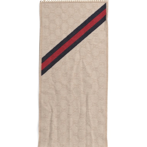 Gucci Beige Scarf with Red and Navy Stripes - Picture 1 of 2